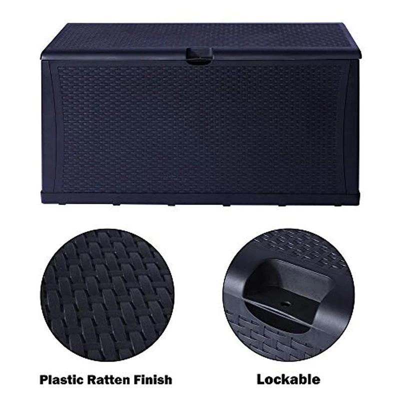 Caja de almacenamiento para Patio, contenedor de rat&aacute;n al aire libre, gabinete de pl&aacute;stico, banco-5