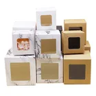 Подарочная коробка из белого крафтового мрамора для конфет ручной работы, упаковка сделай сам с прозрачным окошком для украшения дня рождения, свадьбы, 10 шт.