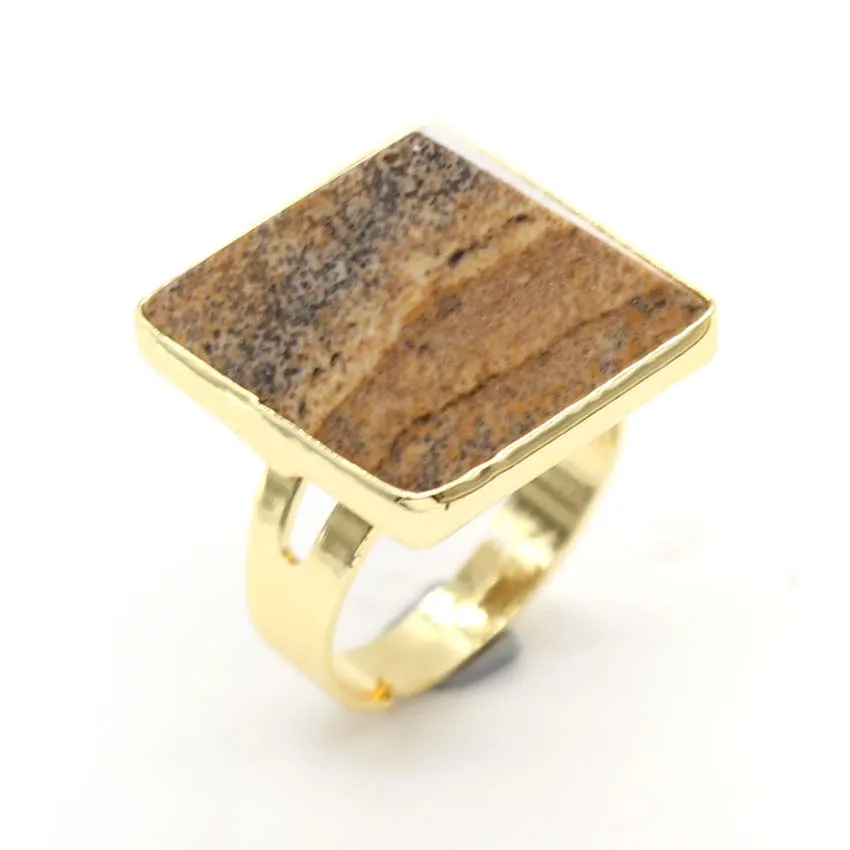 Picture Jasper Крафт-бусины желтого золота цвет натуральный лечебный Кристал, кварц каменная Пирамида аметисты розовый Кварцевый Кристалл палец кольцо - Цвет основного камня: Picture Jasper