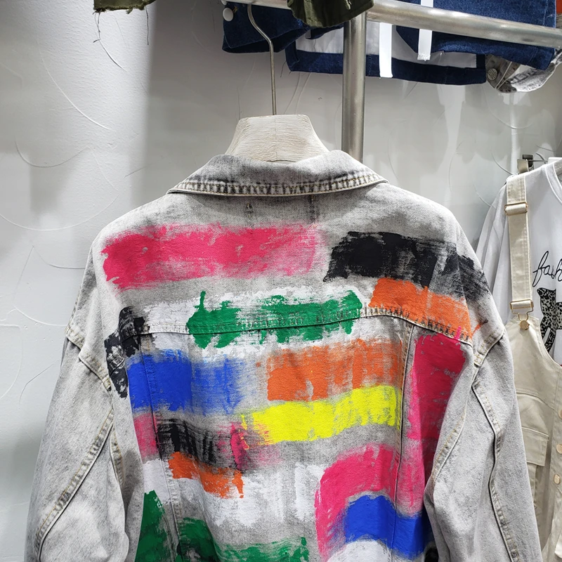 

Popular Jeans Jacket Women European 2020 Spring and Autumn New Retro Graffiti Retro Painted Ripped Denim Jacket Cowboy Coat