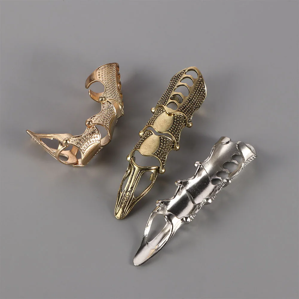 2022 NEW Cool Boys Punk Gothic Rock Scroll Joint Armor Knuckle Metal Full Finger Ring Gold Cospaly DIY Halloween decoration |