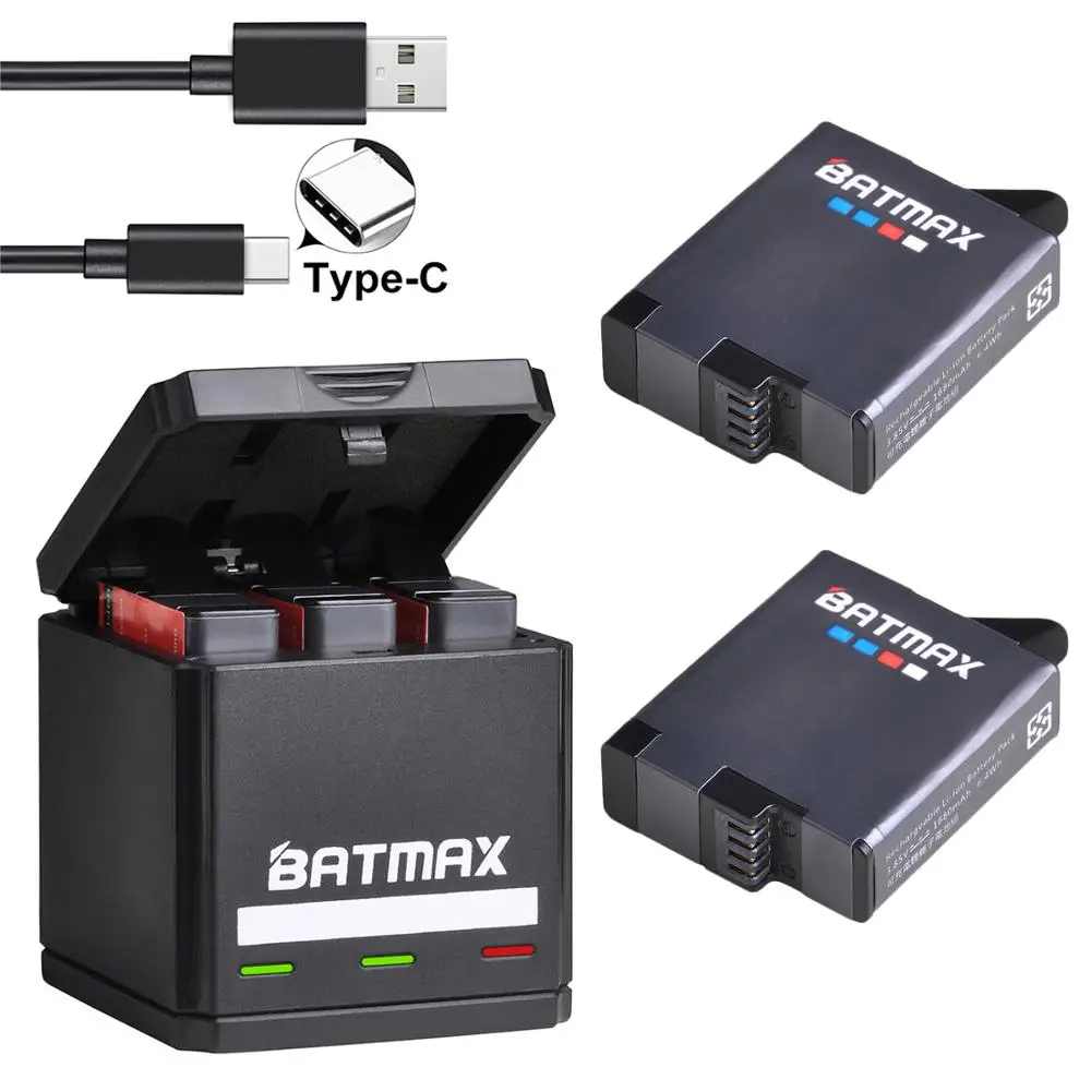 Для GoPro Hero 7 Gopro 6 5 аккумулятор + тройное Зарядное устройство USB с портом Type C для GoPro7