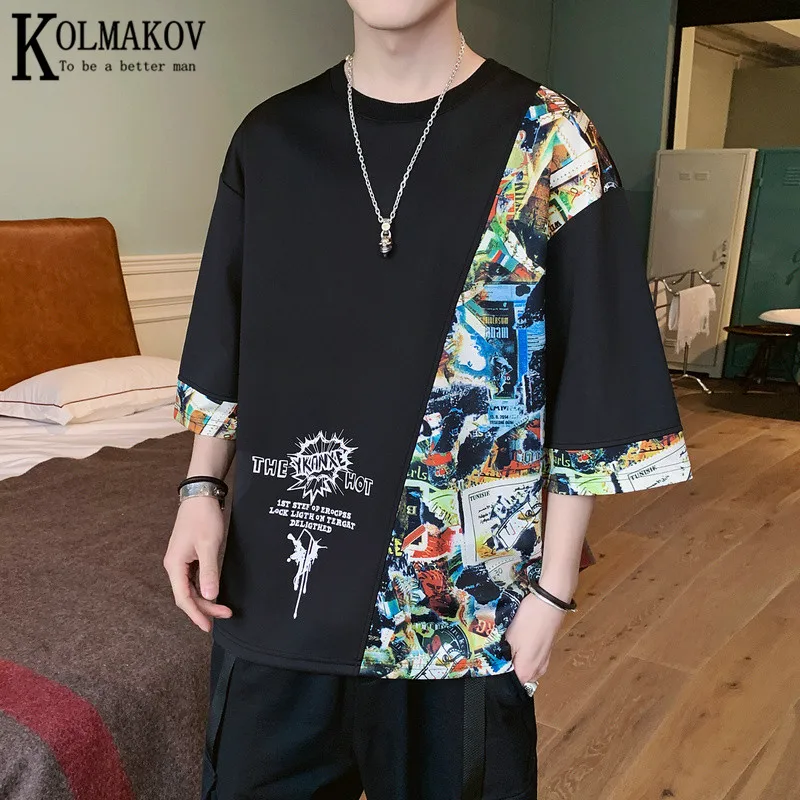 

KOLMAKOV New Summer 2021 Men's T-Shirt With Short Sleeves Polyester Base Shirt Round Collar Leisure Loose 2 Color Size M-5XL