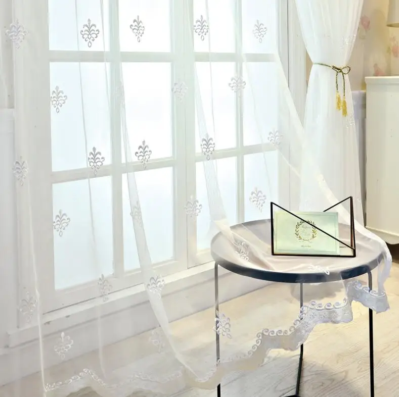 

Европа вышитые белые прозрачные Занавески для гостиной спальни цветочный узор окно Тюль Кухня Маленькие оконные занавески