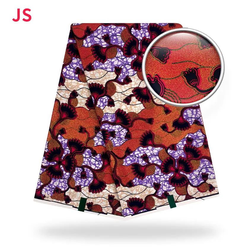 

High Quality African real Glitter Glam wax prints fabric Flower Style ankara Soft Abrasion-Resistant Sewing Clothes H210819
