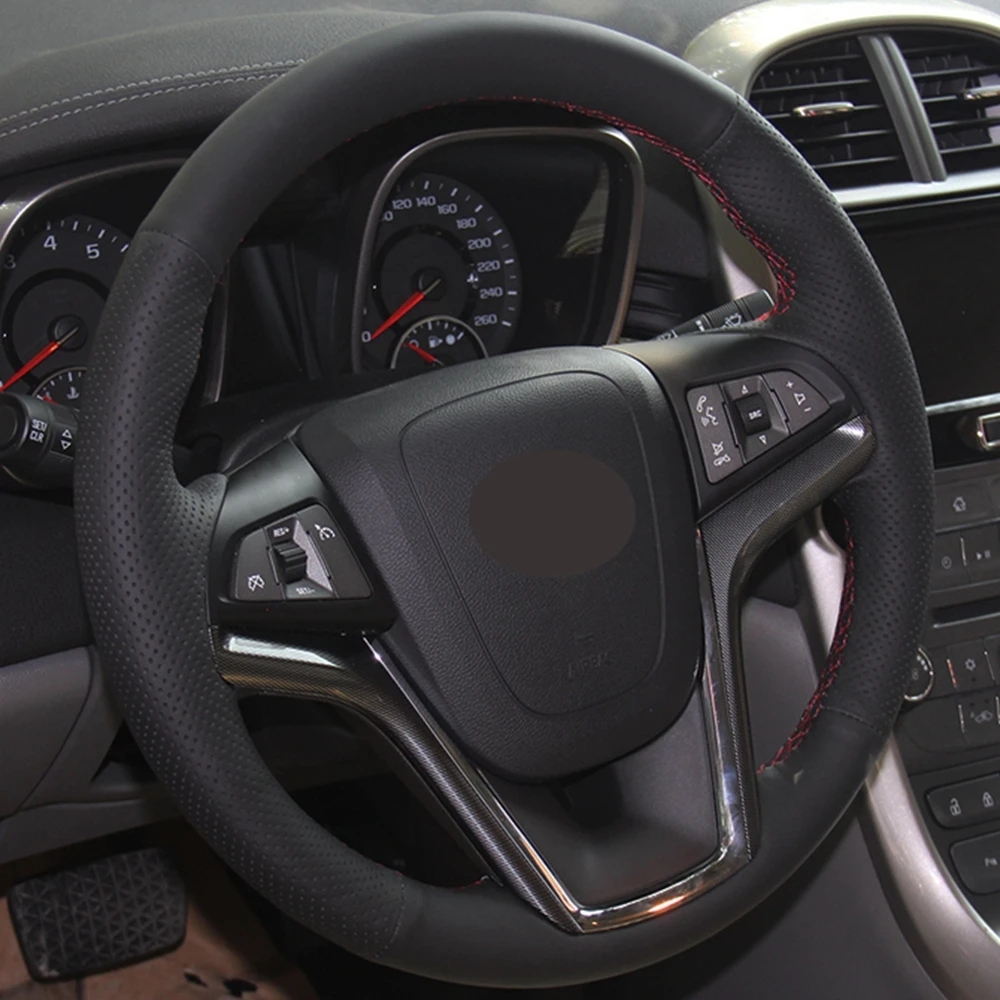 Сшитый вручную черный чехол рулевого колеса автомобиля из натуральной кожи для