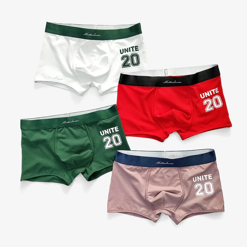 

New fashion male underwear cotton breathable men boxer shorst thin boxers for boys solid color digit print panties