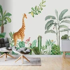 3D обои для детской комнаты, фотообои любых размеров на заказ, Скандинавская ручная роспись, Тропическое растение, жираф, животное для украшения детского сада