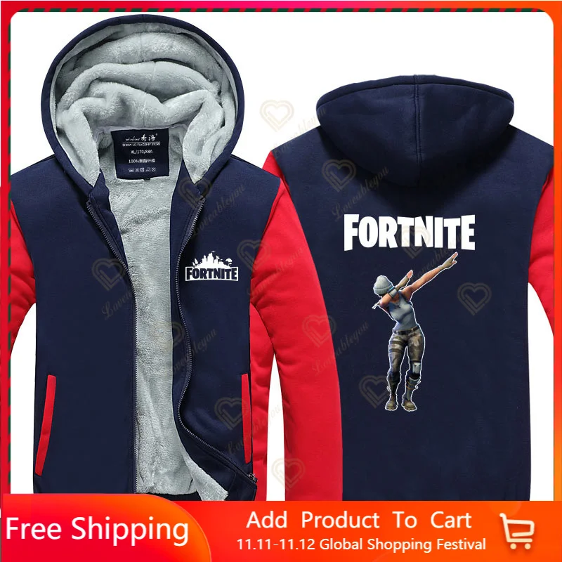 

Fortnite Winter Warm Fleece Zipper Luminous Sweatshirt Sportswear Streetwear Men Jacket Coat Sportwear Streetwear Jacket 5XL