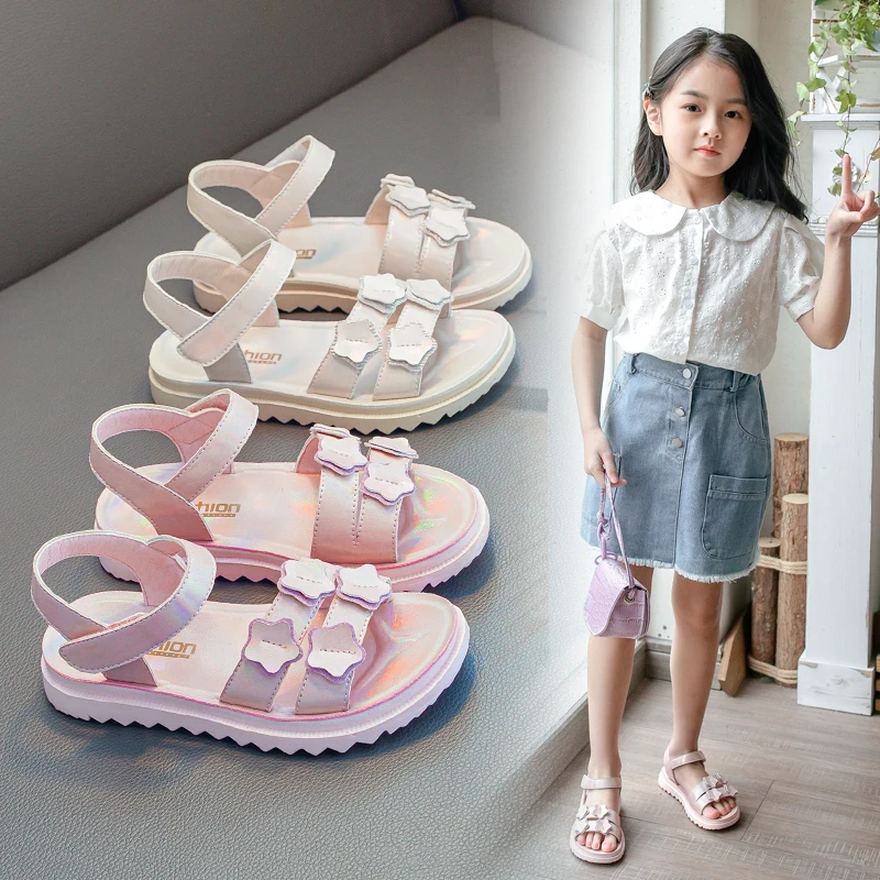 

Kids Shoes 2021 Summer Girls Princess Sandals Children Pink Flats Heels Flower Toddlers Fashion Brand Non-slip Baby Shoes 26-37
