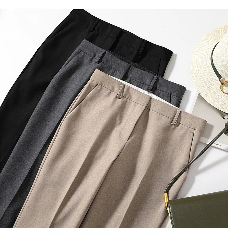 Mid Waist Ankle Pants For Women Casual Style Polyester Viscose Blended Zipper Solid Slim Pants Simple Design New Fashion