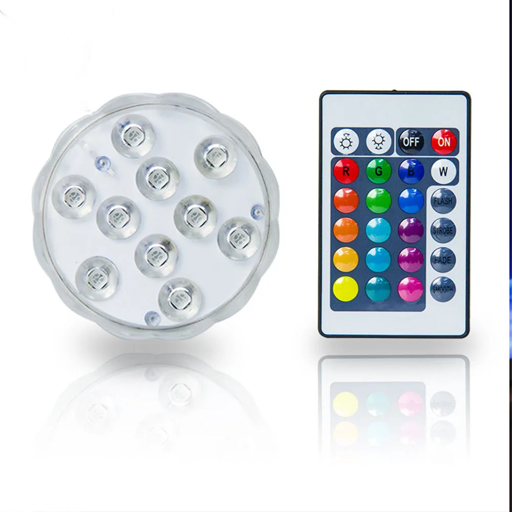 

10Led RGB Underwater Submersible Led Light Remote Controlled Waterproof Battery Operated Swimming Pool Vase Wedding Party Deco