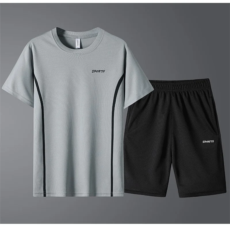 

2021 T-shirt summer new men's round neck thin section breathable quick-drying short-sleeved men's casual sports shorts clothes