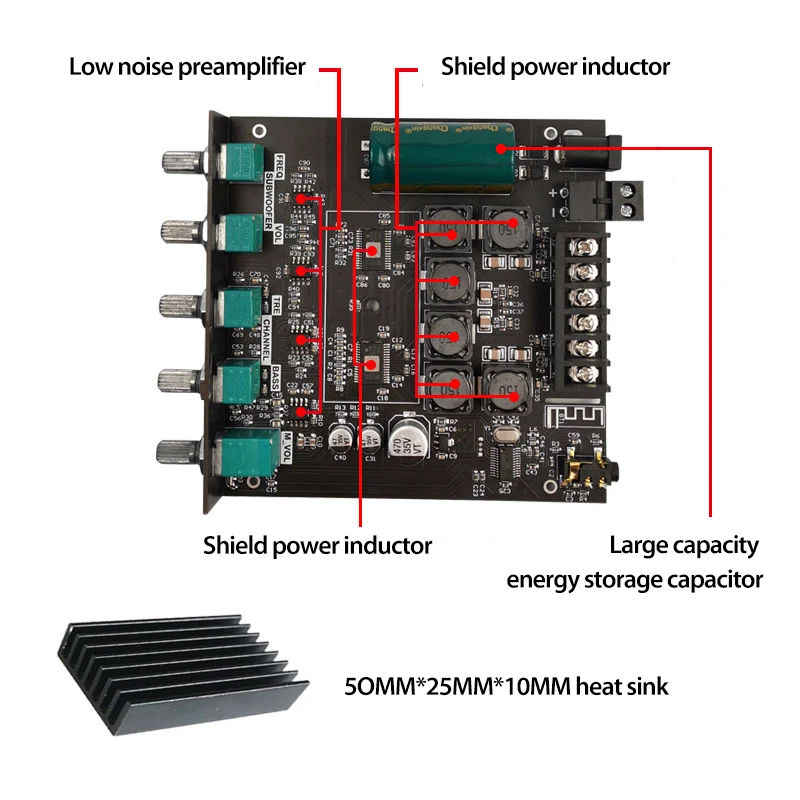 ZK-TB21 TPA3116D2 Bluetooth 5.0 Subwoofer Amplifier Board 50WX2+100W 2.1 Channel Power Audio Stereo Bass AMP | Электронные