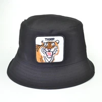 harajuku pop embroidery tiger bucket hat men fisherman hat women summer animal cap panama fishing sun hat
