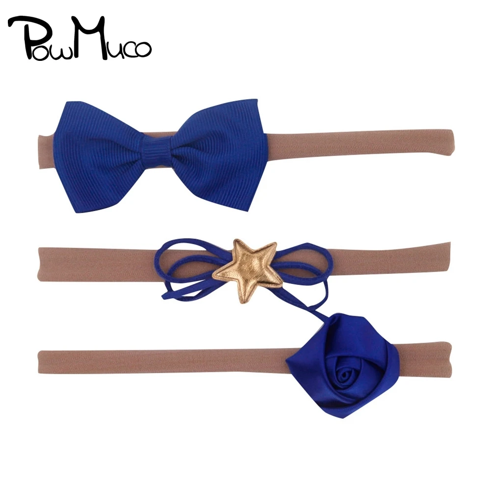 

Powmuco 3pcs/lot Simple Stars Bowknot Elastic Infant Headband Solid Color Rose Flower Nylon Hairband Baby Headwear Birthday Gift