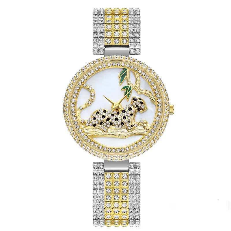 leopard 3 gold MISSFOX элегантные роскошные часы для женщин модные серебряные часы Леопард большой циферблат женские часы Reloj Mujer Montre Femme - Цвет: leopard 3 gold