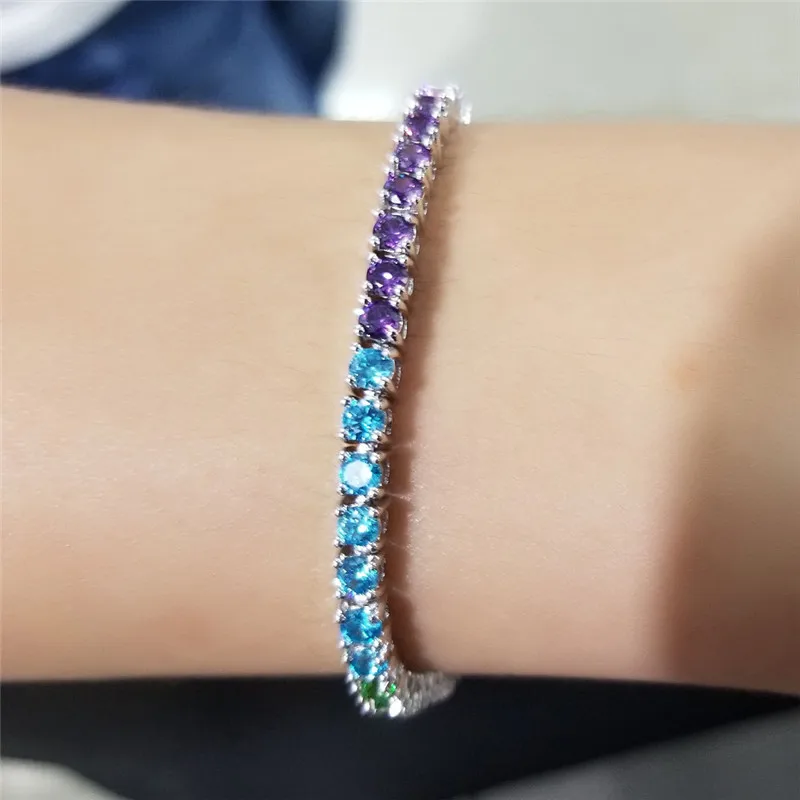 

7inch-8inch Men Women Hip Hop Bracelet Bling Rainbow Tennis Chain AAA Multicolor Cubic Zirconia Tennis Bracelet Street Rock