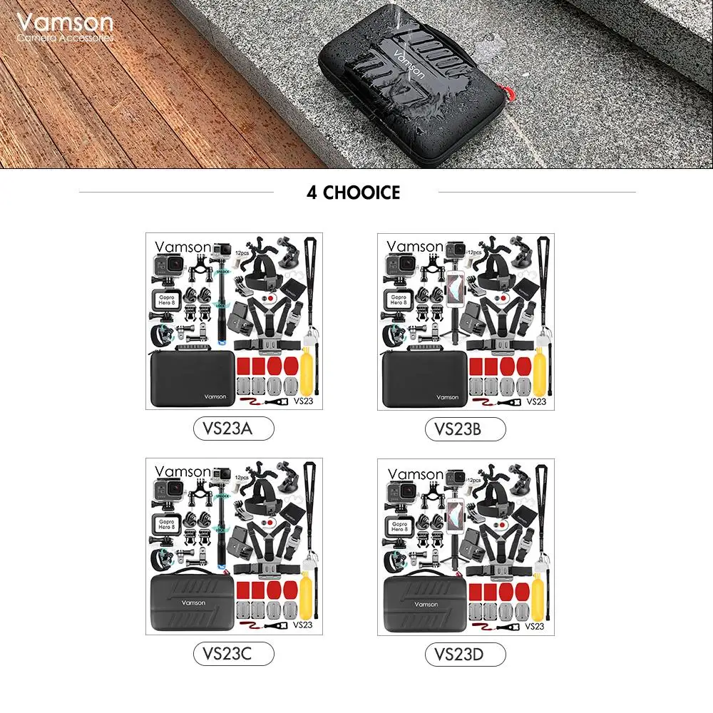 Аксессуары для экшн камеры Vamson VS23 водонепроницаемый чехол GoPro Hero 8 черное крепление монопод штатив