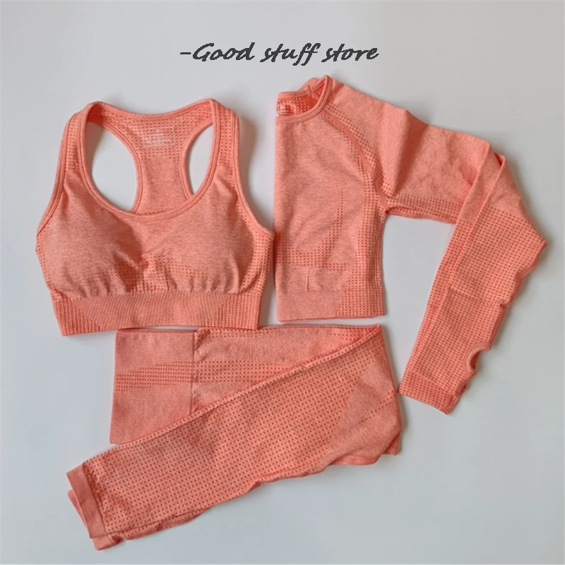 Модный комплект из 3 вещей Женская одежда для фитнеса с длинным рукавом рубашки