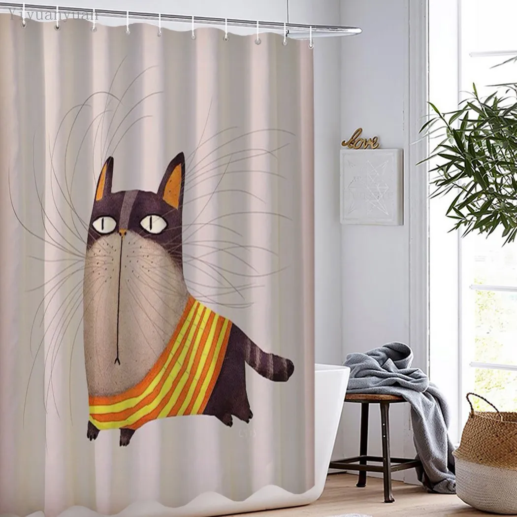 

Занавеска для душа с милыми мультяшными животными, водонепроницаемая ткань с 3D принтом s, кошка, динозавр, Такса, занавеска для ванной комнат...