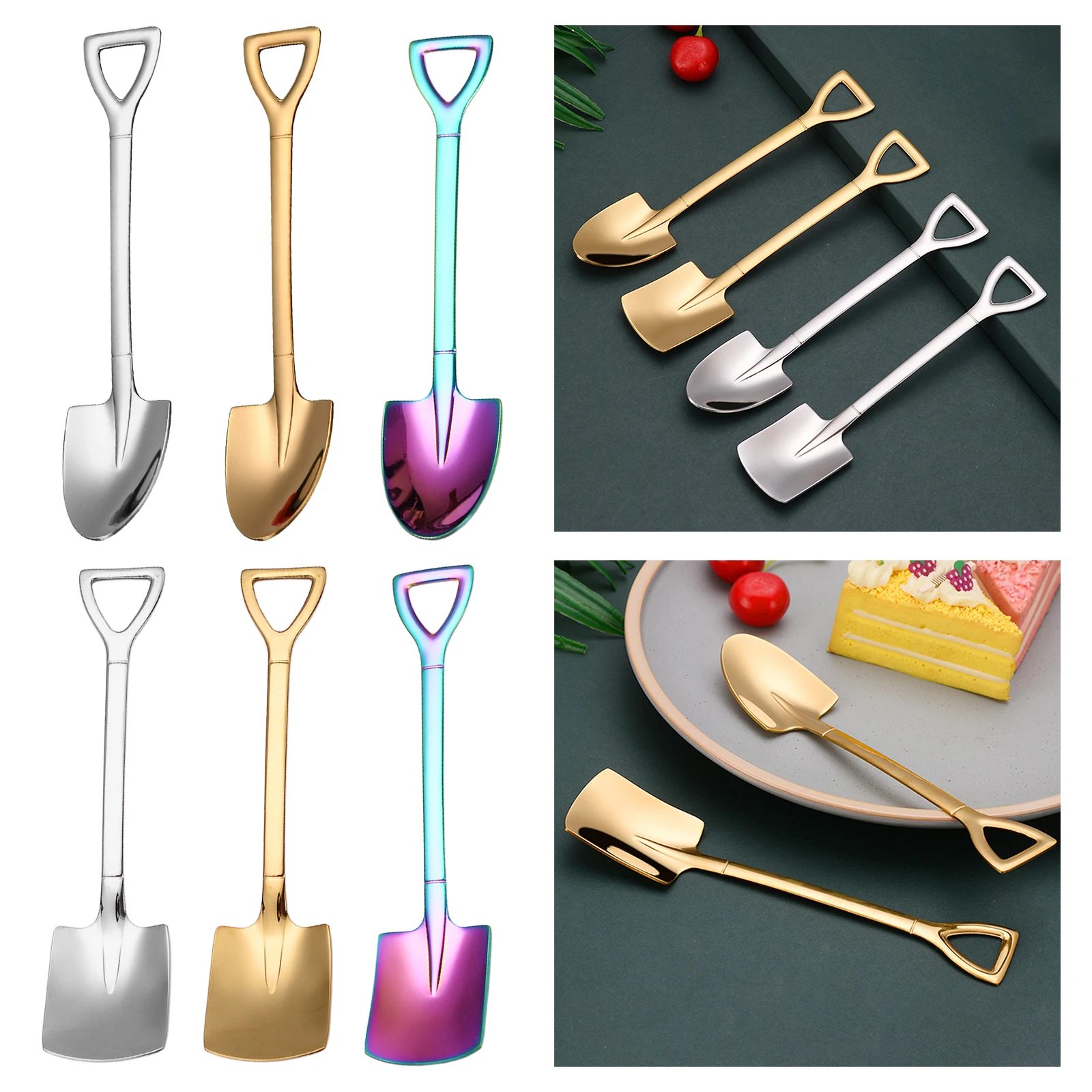

Stainless Steel Shovel Coffee Spoon Shovel Handle Dessert Spoon Ice Cream Spoon Stirring Teaspoon for Party Cocktail Appetizer
