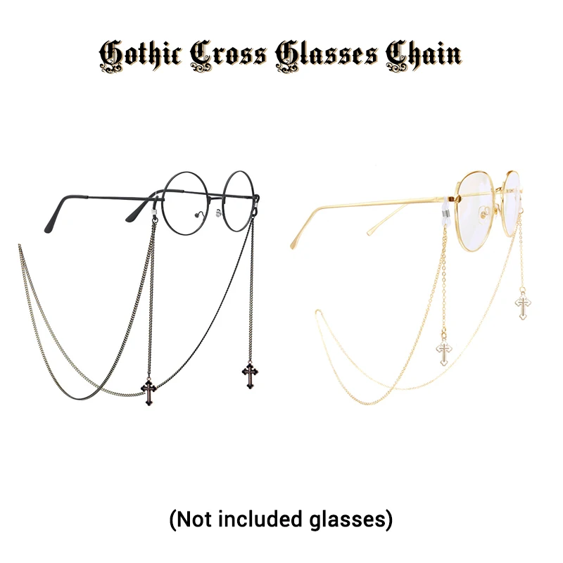 Neo-Gothic Punk Antiskid Mask Glasses Chain Cute Cartoon Cross Pendant Lanyard Cosplay Fashion Jewelry for Women Gift