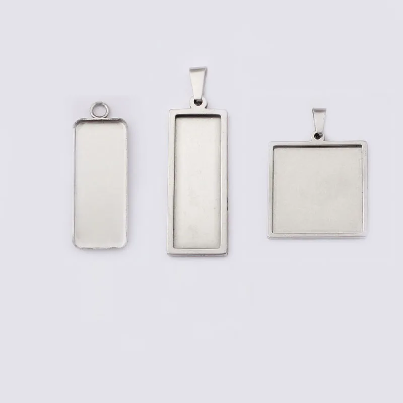 

10pcs Thicken Stainless Steel Charm Pendant Tray Blanks Rectangle Square Bezel Cameo Cabochon Setting DIY Jewelry Making Finding