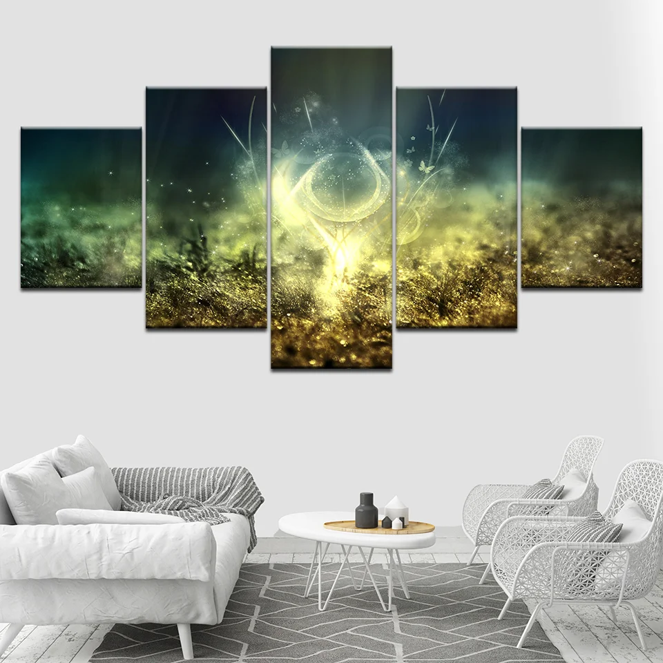 

Canvas Painting 5 Pieces Modular Mediterranean Style Abstract Grass Shine In the Grass Wall Picture for Home Decor Artwork