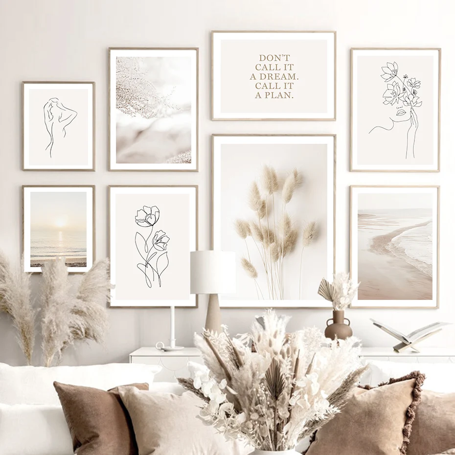 

Abstract Sea View Body Line Floral Boho Posters Canvas Painting Wall Art Print Picture for Living Room Interior Home Decoration