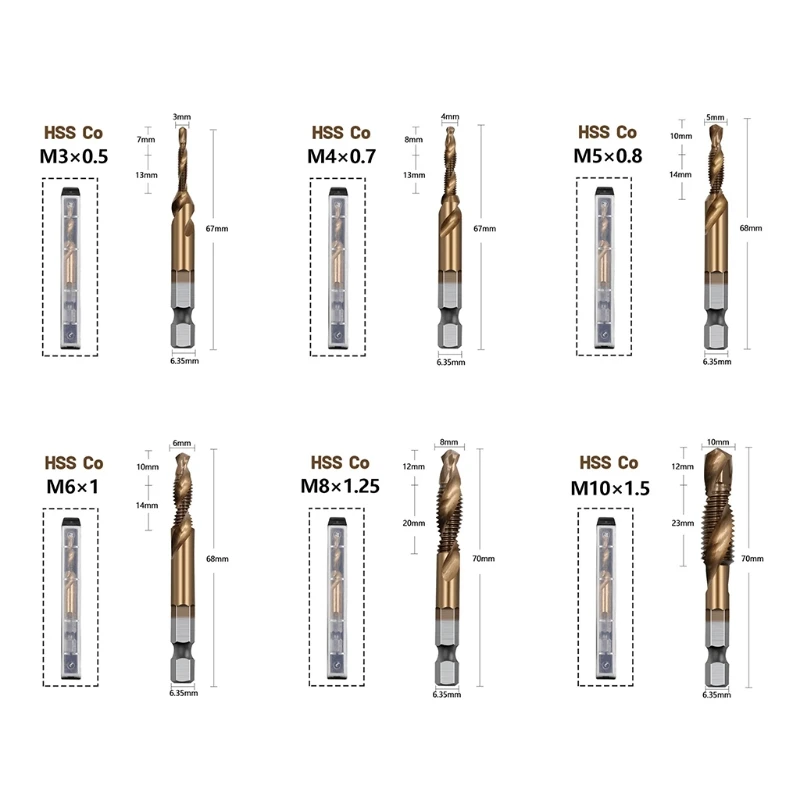 

1Pc Drill Cobalt Plated Hex Shank HSS Screw Thread Metric Tap Drill Bits Screw Machine Compound M3-M10 Hand Tool