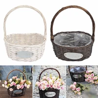 1pcs handmade woven flower basket wicker oval shaped storage basket with iron frame home party decor gifts flower flower basket