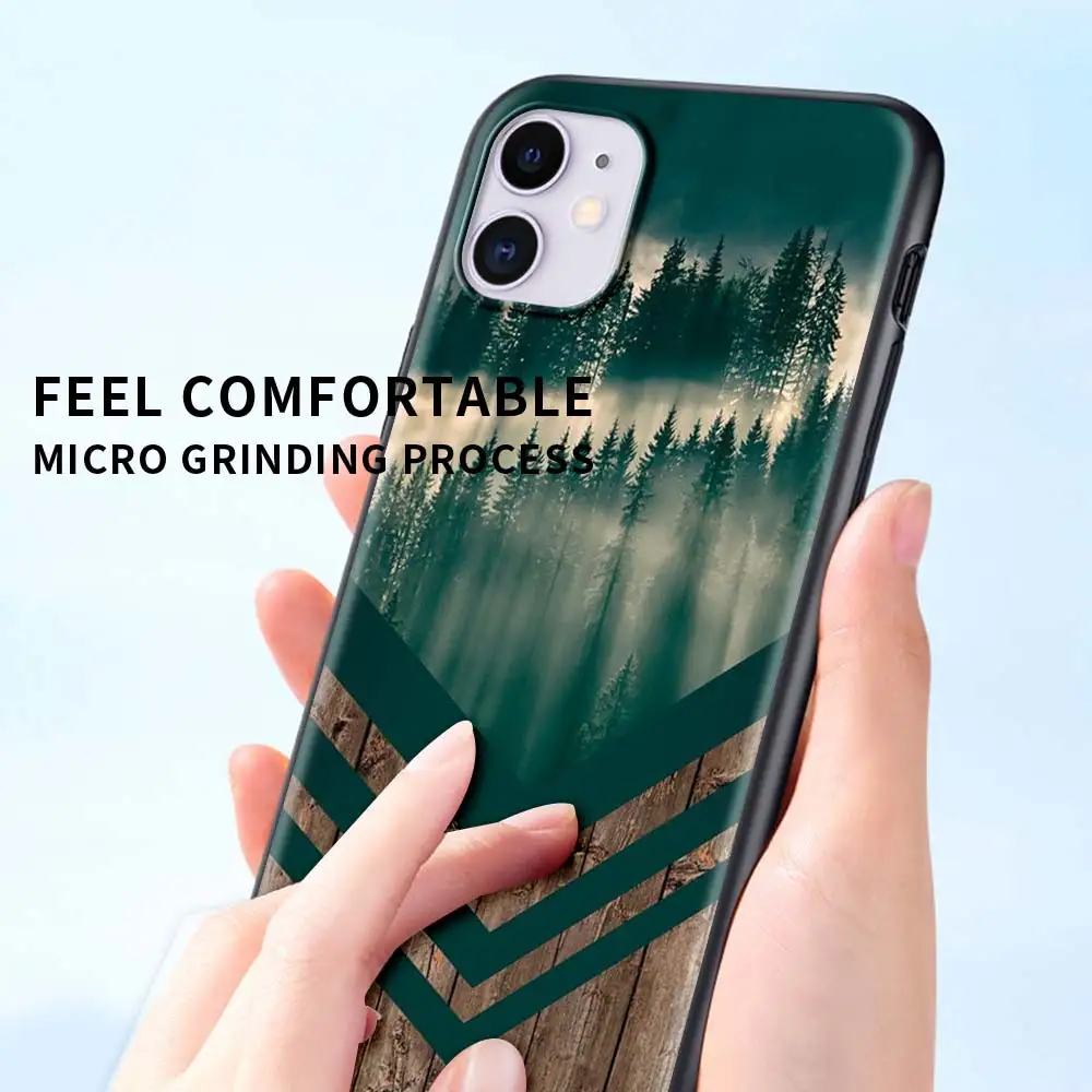 Forest Geometry Wood Nature Case For Apple iPhone 11 13 12 14 Pro 7 XR X XS Max 8 6 6S Plus 5 SE 2020 13Pro Black Phone Cover 14