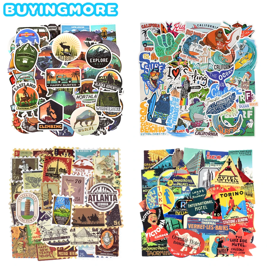 

10/50 PCS Camping Travel Sticker Aesthetic Retro Stamp Outdoor Surfing Skiing Laptop Stickers Waterproof Car Stickers and Decals