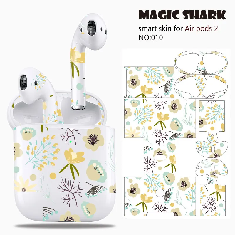 

Magic Shark Clear Leaf Flower Leopard Cells Simple Ultra Thin Sticker Case Film for Apple Airpods 2 Airpods2