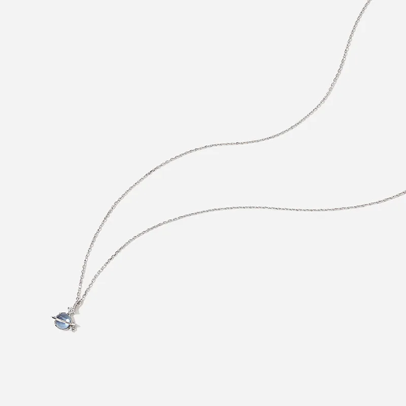 

Sweet Jewelry Chain Necklace Simple Design High Quality Zircon Blue Pendant Necklace For Celebration Gifts