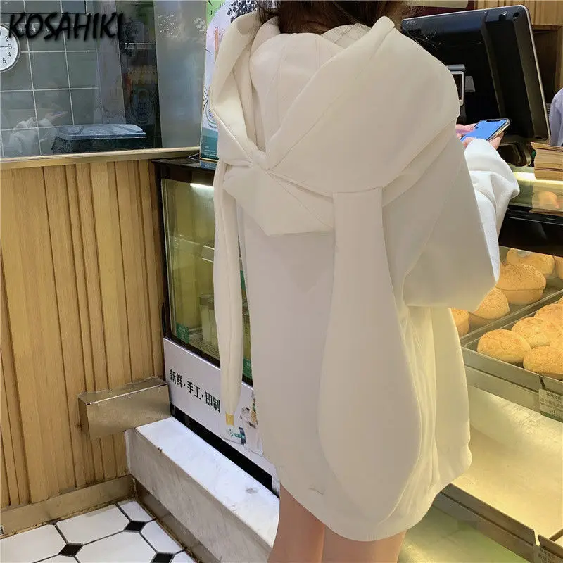 

KOSAHIKI Women Cute Bunny Ear Hoodie Girls Kawaii Rabbit Patch Hoodies Women Sweatershirt Oversized 2021 Autumn Pullover