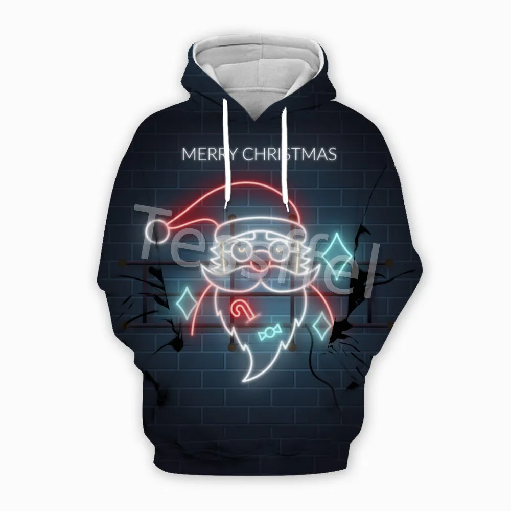 

Tessffel Christmas Day Trendy Clothing Fun Santa Neon Sweatshirt Zipper Hoodie Men and Women Winter Sweater Pullover Style1
