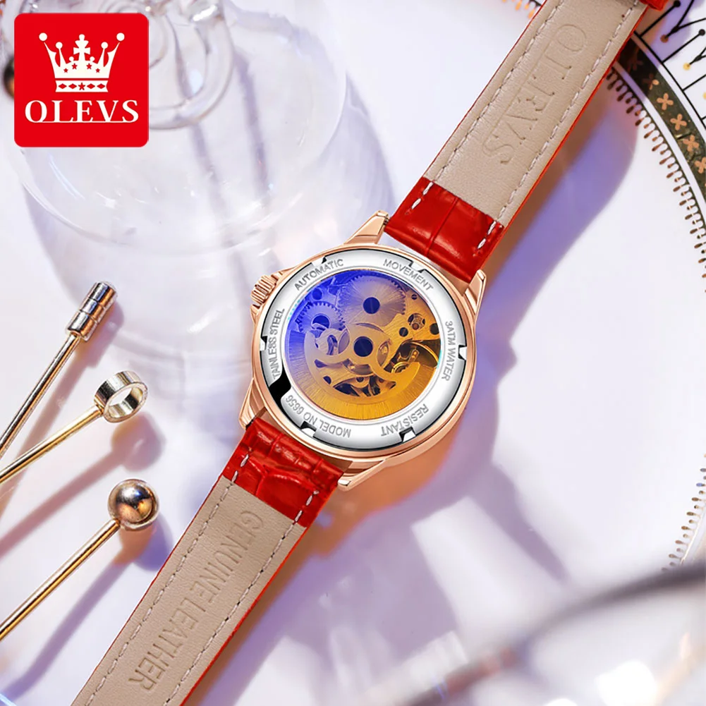 OLEVS Women Watch Automatic Mechanical Wristwatch Ladies Fashion Casual Sports Watch High-quality Leather Watchband Female Clock enlarge