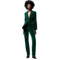 womens 2 piece velvet suit business work wear office slim fit jacket warm blazer pants set
