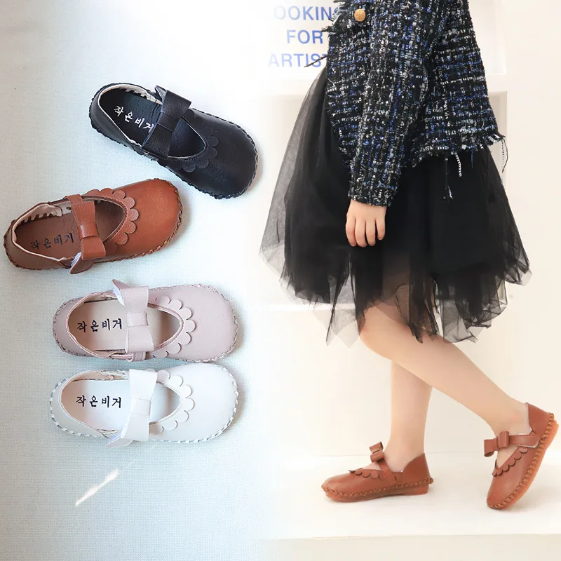 

Girls PU Leather British Party Student Shoes Solid Flowers Flat For Children Kids Shoes Toddler Baby Infant Sneakers 2-6 Years