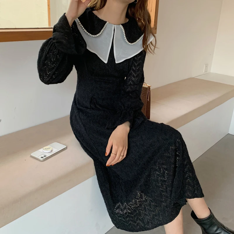 

Alien Kitty 2021 Women French Retro Ruffled Dresses Patchwork Loose Long Gentle Elegant Chic Full Sleeves Female Fashion Clothe