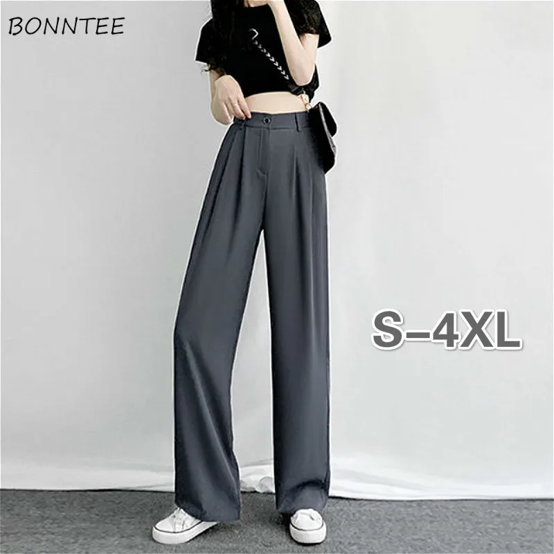 

Wide Leg Pants Women Simple Vintage Overisze 4XL Simple Daily Office Lady Full Length Trousers All-match Summer Fashion Womens