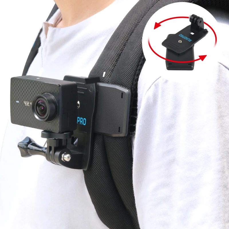 Зажим для экшн-камеры для GoPro Hero 8, 7, 6, 5, 4, крепление на 360 градусов, вращающийся зажим, крепление для рюкзака для Session 3+ 3 SJCAM SJ4000 Garmin
