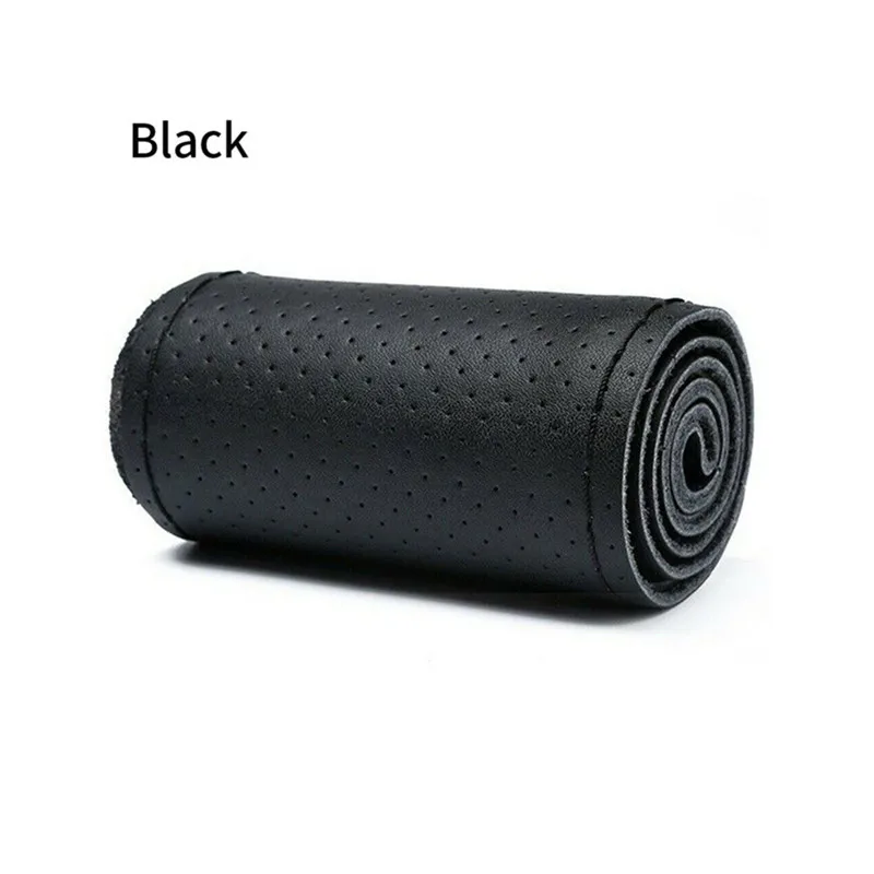 Black-Full Hole Type Car Braid On The Steering Wheel 38 cm Hand Sewing Microfiber Leather Covers Auto Steering Wheel Cover - Название цвета: Black-Full Hole Type
