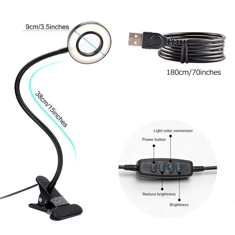 Портативный светодиодный зажим Настольная лампа Гибкая 10 позиционный
