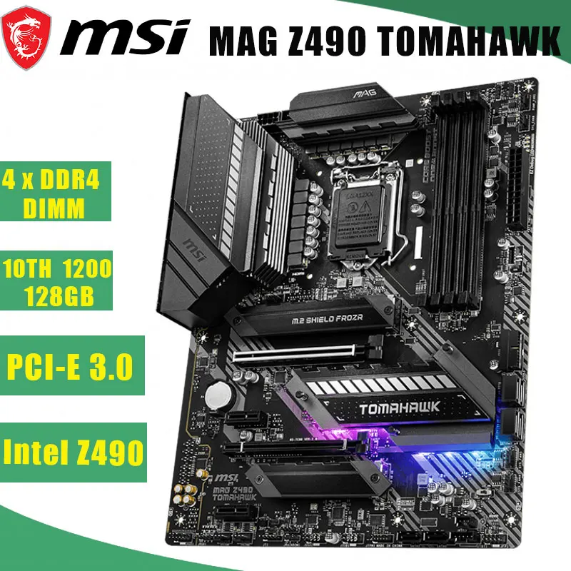 Preise MSI MAG Z490 TOMAHAWK Mainboard LGA 1200 Slot DDR4 Speicher 128GB PCI-E 3,0 M.2 USB 3,0 SATA Intel Z490 ATX Desktop Neue Placa Mãe