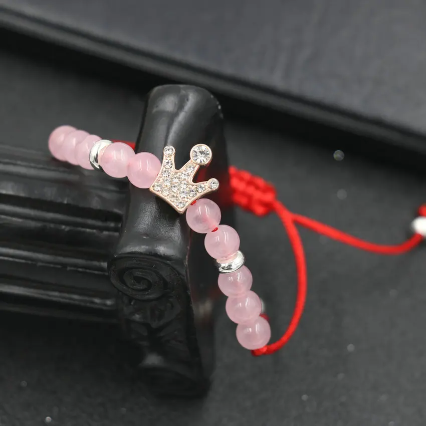 Минималистский Циркон Корона из розового золота бусины розовых камней Браслет