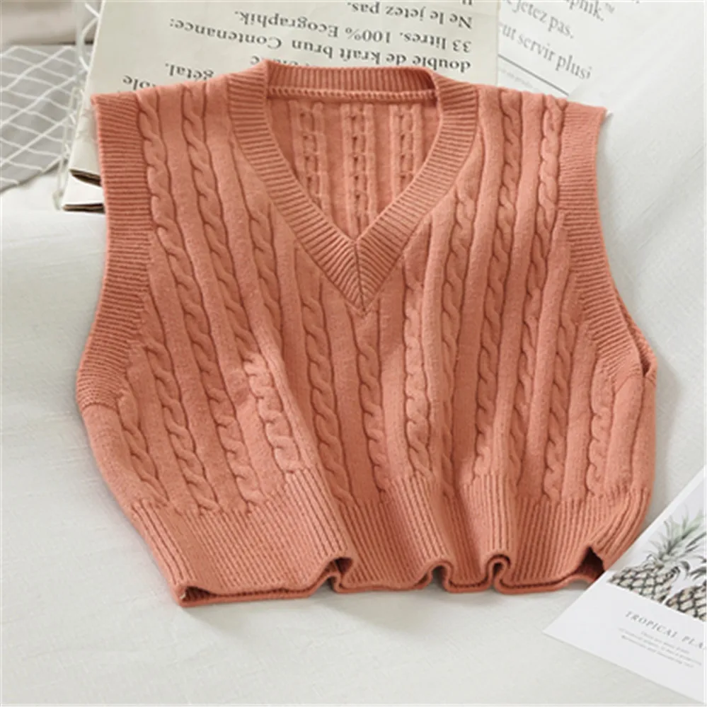 

Cropped Sleeveless V-neck Sweater for Women, Simple and Casual, Loose, Fall-winter 2021 Collection