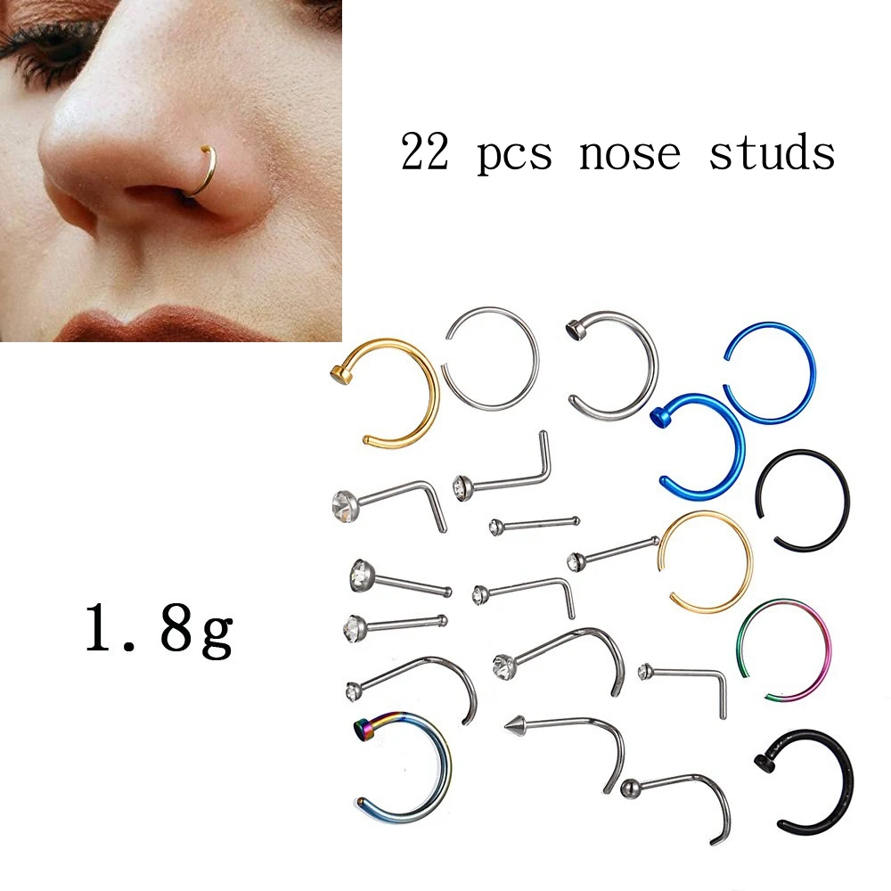 22 шт./компл. простые серьги из нержавеющей стали для пирсинга носа смешанные
